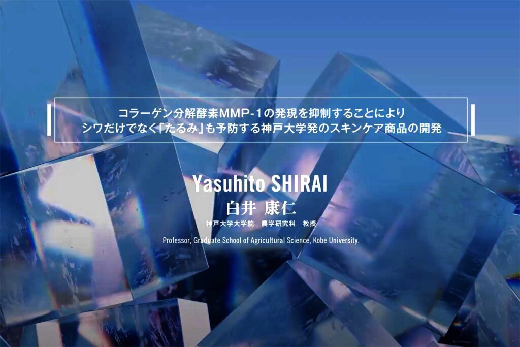 『コラーゲン分解酵素MMP-1の発現を抑制することによりシワだけでなく「たるみ」も予防する神戸大学発のスキンケア商品の開発』神戸大学大学院農学研究科 白井康仁教授による解説動画