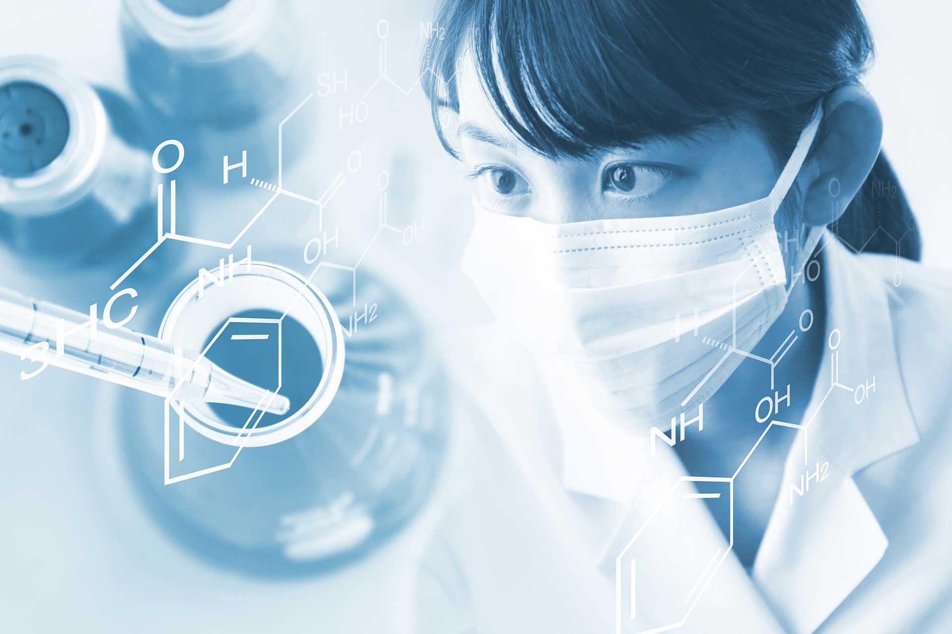 医薬品開発と化学研究を表現したビジュアル