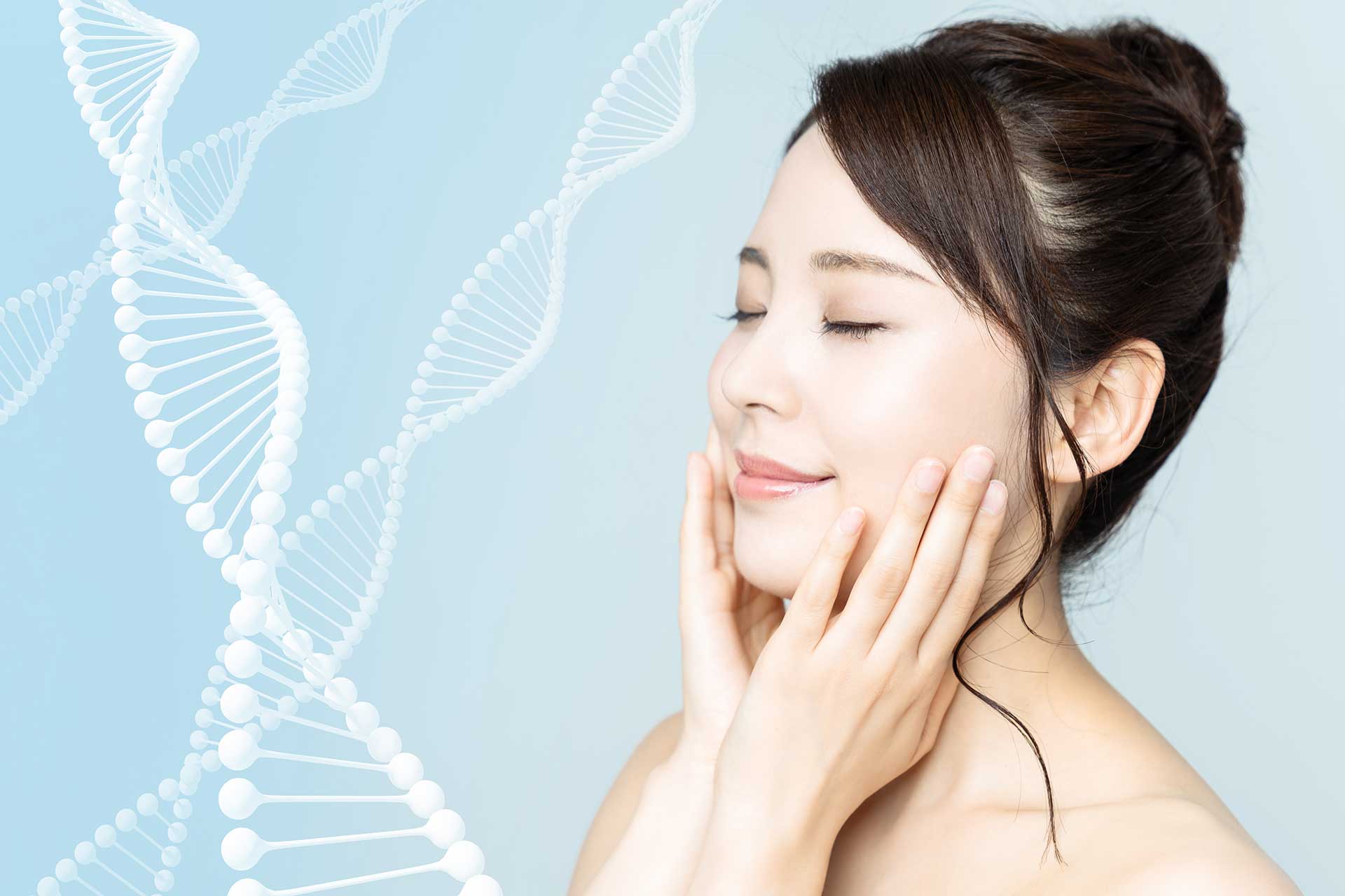 DNAの二重らせん構造と美しい肌の女性